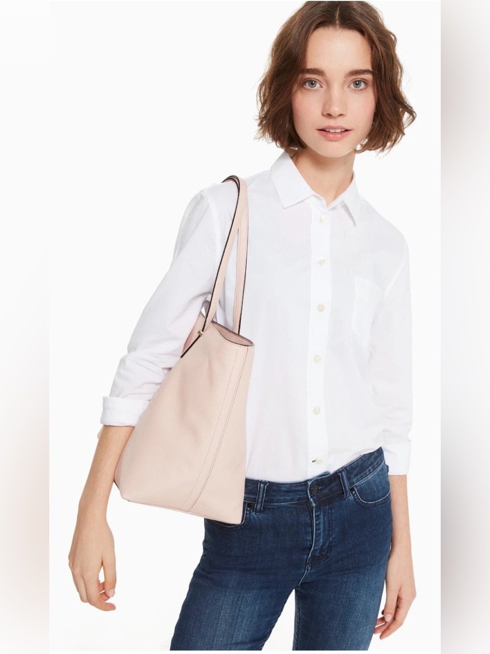 Kate Spade Larchmont Ave Logo Penny Pink Leather Large Tote - Picture 2 of 9